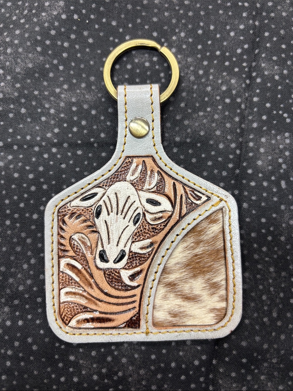 Myra Bag Brown, White and Tan Keychain Tag